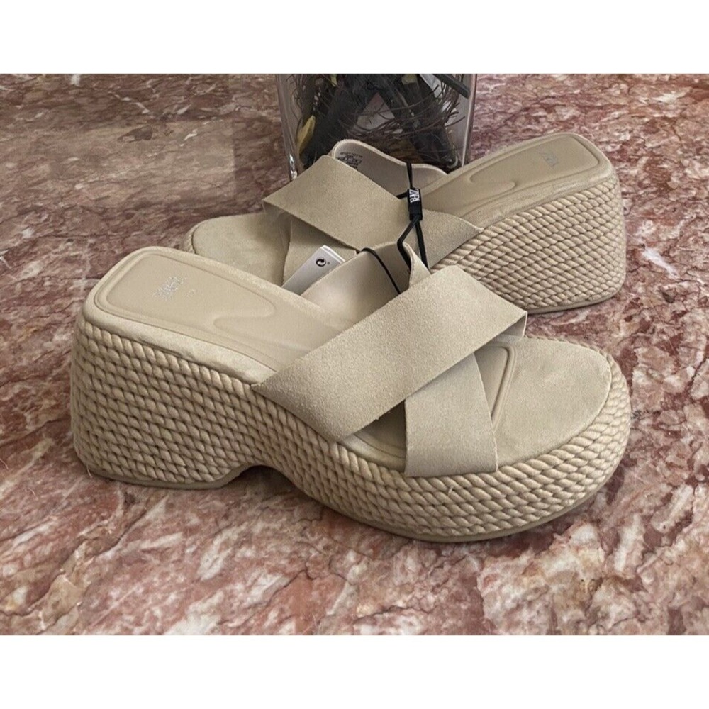 NWT Zara Jute Platform Y2K Wedge Heels Leather Upper Criss-Cross Sandals US 9/40